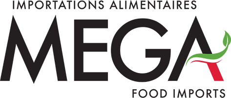 Logo blanc Mega importations alimentaires